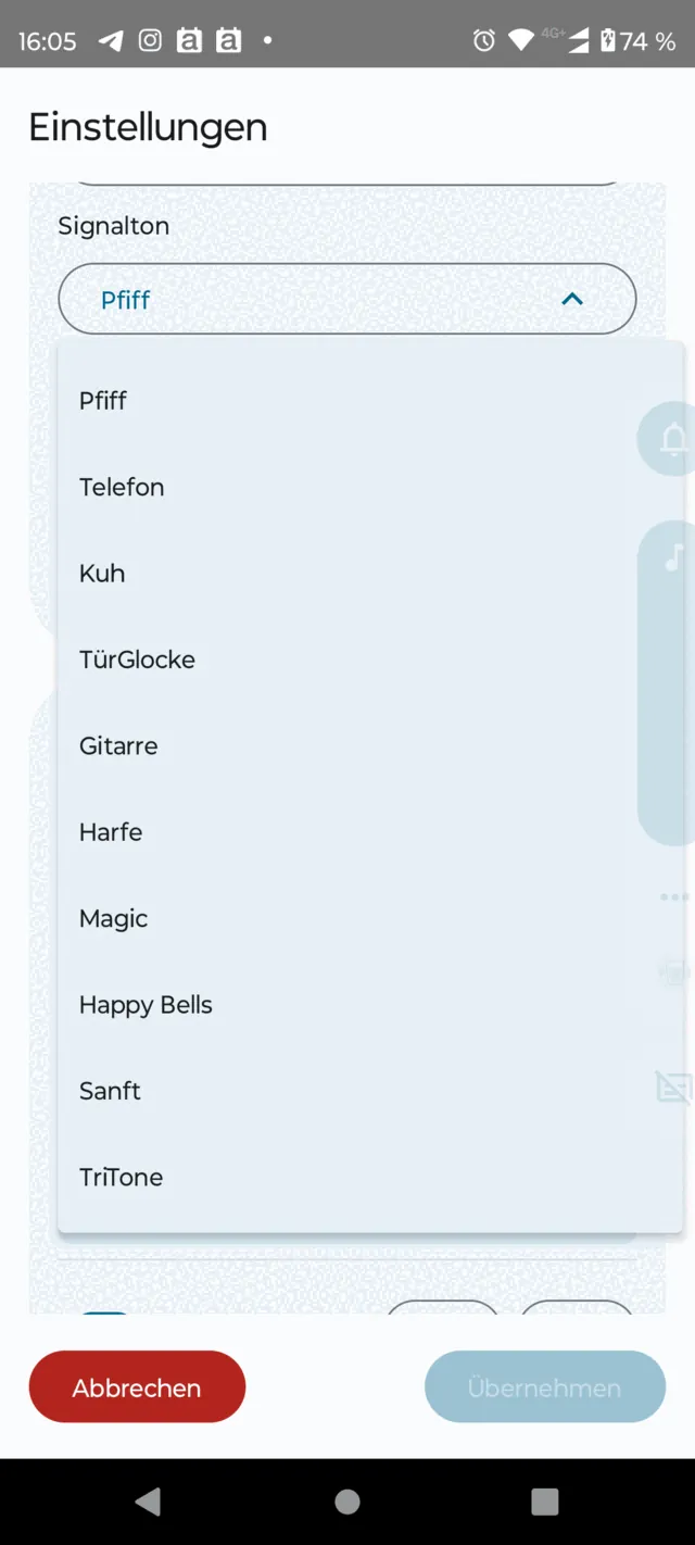 10 Erinnerungstöne zur Auswahl, inklusive Vorschau